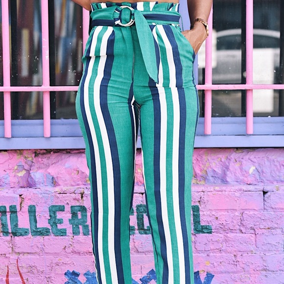 high waist, tailored fit, striped trousers. - Picture 1 of 6